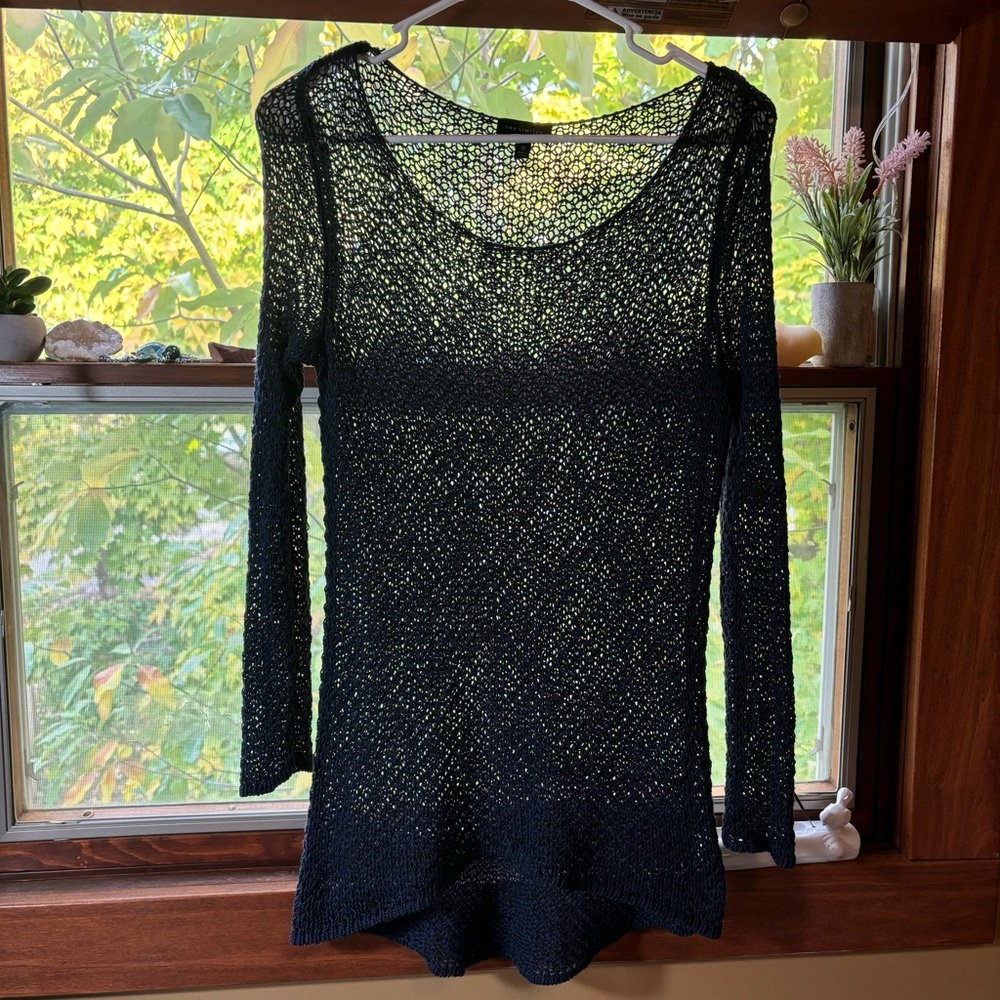 The Limited Navy Blue Open Knit Sheer Long Sweater Women’s XS Layering Coastal